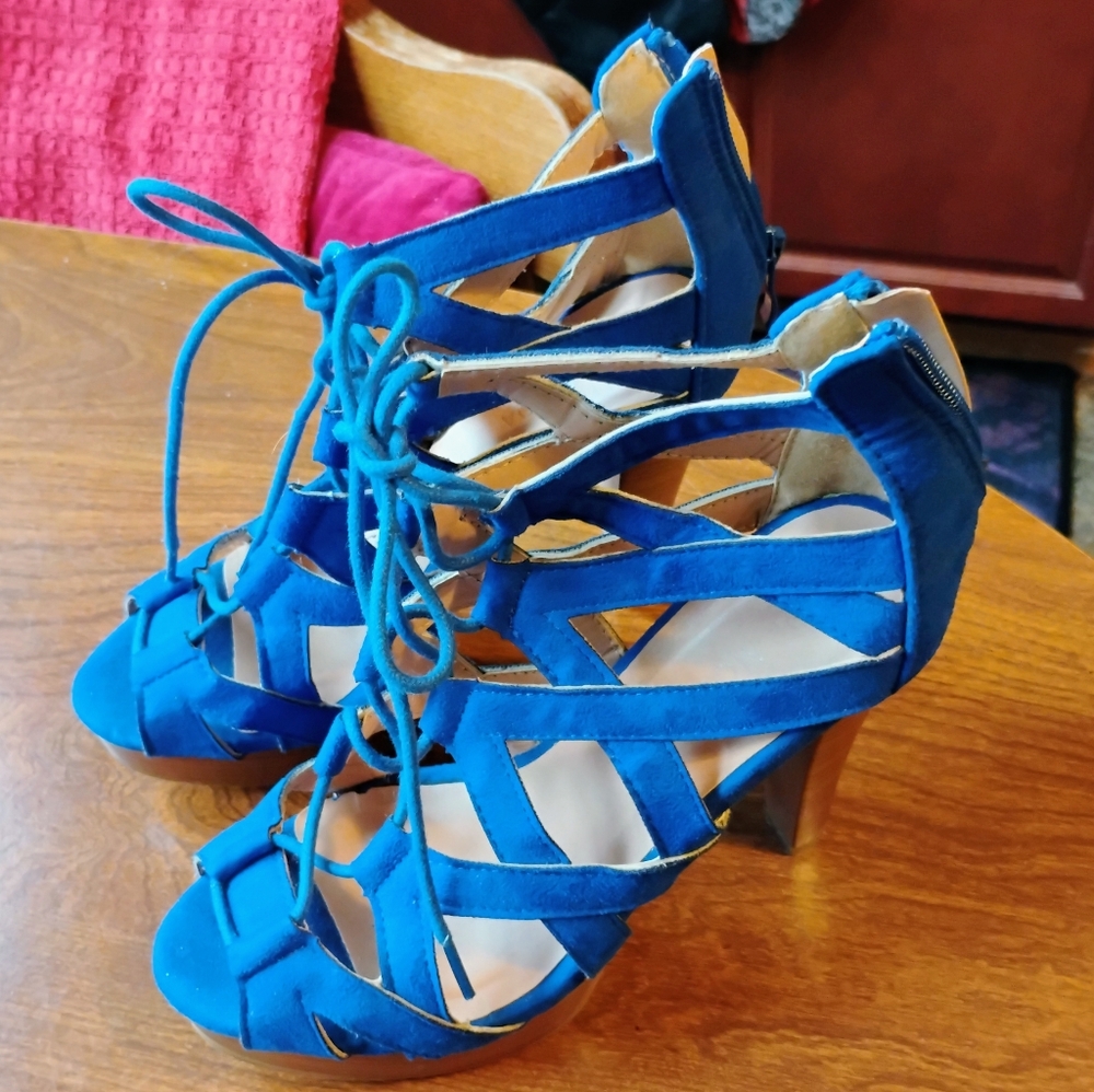 Blue Strappy Women's Heels